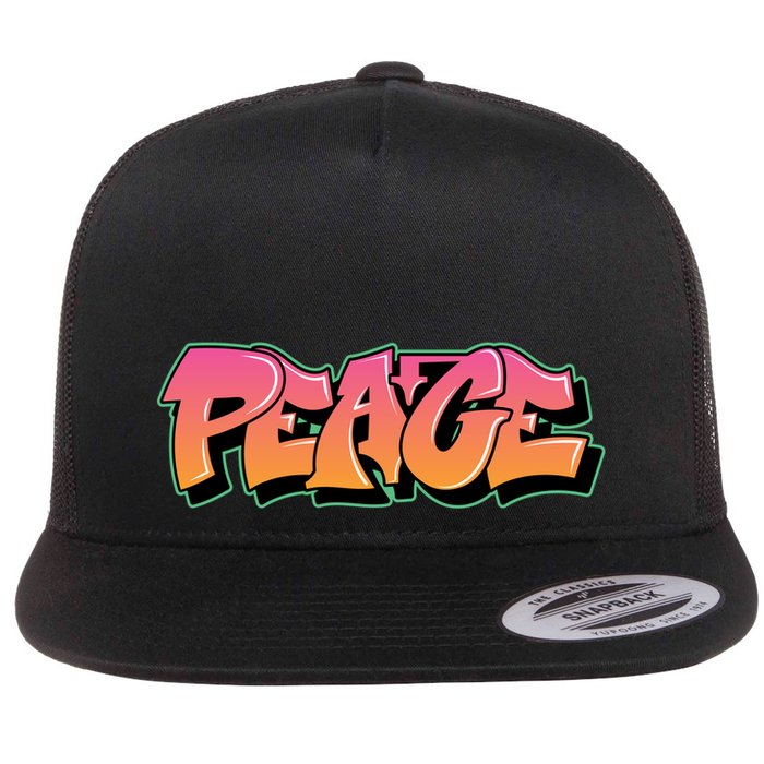 Peace Graffiti Sign Flat Bill Trucker Hat