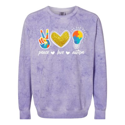 Peace Love & Autism Autism Awareness Month Colorblast Crewneck Sweatshirt