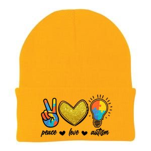 Peace Love & Autism Autism Awareness Month Knit Cap Winter Beanie