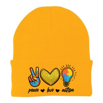 Peace Love & Autism Autism Awareness Month Knit Cap Winter Beanie