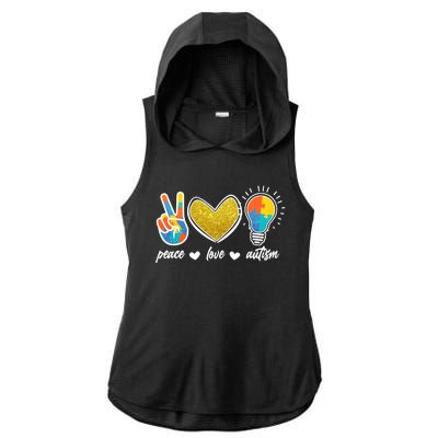 Peace Love & Autism Autism Awareness Month Ladies PosiCharge Tri-Blend Wicking Draft Hoodie Tank