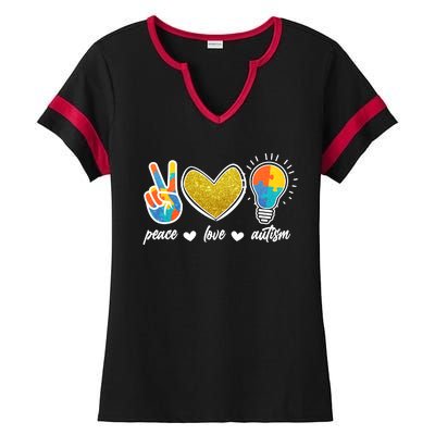 Peace Love & Autism Autism Awareness Month Ladies Halftime Notch Neck Tee