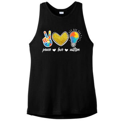 Peace Love & Autism Autism Awareness Month Ladies PosiCharge Tri-Blend Wicking Tank