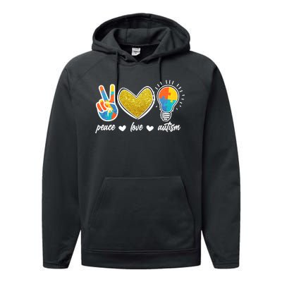 Peace Love & Autism Autism Awareness Month Performance Fleece Hoodie