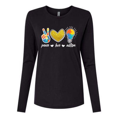 Peace Love & Autism Autism Awareness Month Womens Cotton Relaxed Long Sleeve T-Shirt