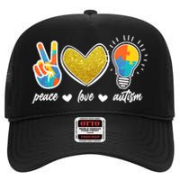 Peace Love & Autism Autism Awareness Month High Crown Mesh Back Trucker Hat