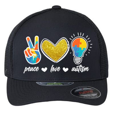 Peace Love & Autism Autism Awareness Month Flexfit Unipanel Trucker Cap