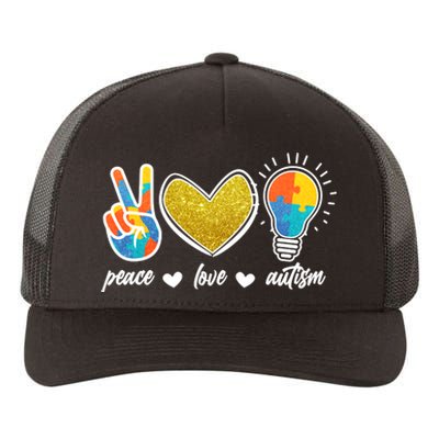 Peace Love & Autism Autism Awareness Month Yupoong Adult 5-Panel Trucker Hat