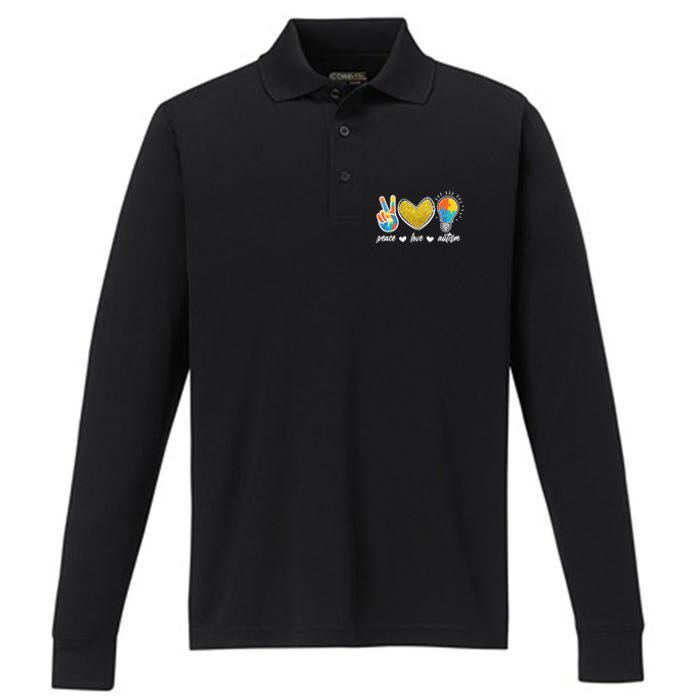 Peace Love & Autism Autism Awareness Month Performance Long Sleeve Polo