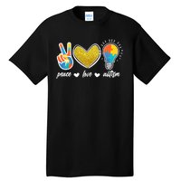 Peace Love & Autism Autism Awareness Month Tall T-Shirt