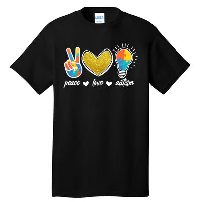 Peace Love & Autism Autism Awareness Month Tall T-Shirt