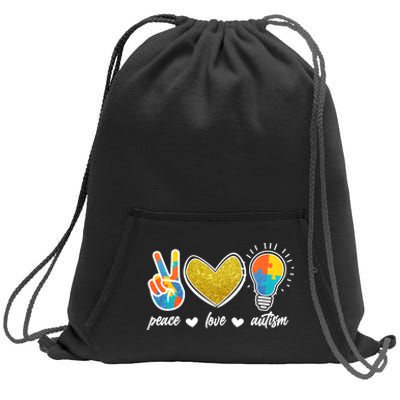 Peace Love & Autism Autism Awareness Month Sweatshirt Cinch Pack Bag