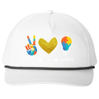 Peace Love & Autism Autism Awareness Month Snapback Five-Panel Rope Hat