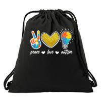 Peace Love & Autism Autism Awareness Month Drawstring Bag