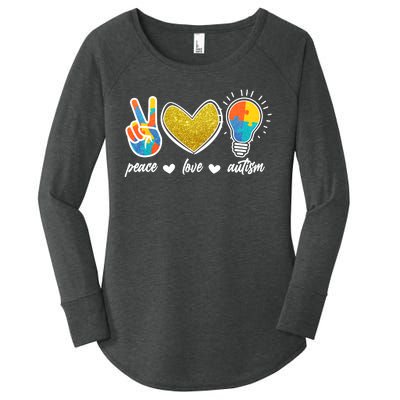 Peace Love & Autism Autism Awareness Month Women's Perfect Tri Tunic Long Sleeve Shirt