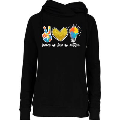 Peace Love & Autism Autism Awareness Month Womens Funnel Neck Pullover Hood