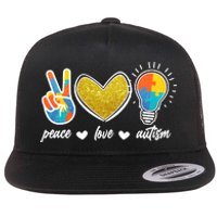 Peace Love & Autism Autism Awareness Month Flat Bill Trucker Hat