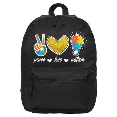 Peace Love & Autism Autism Awareness Month 16 in Basic Backpack