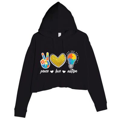 Peace Love & Autism Autism Awareness Month Crop Fleece Hoodie