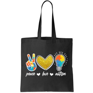 Peace Love & Autism Autism Awareness Month Tote Bag