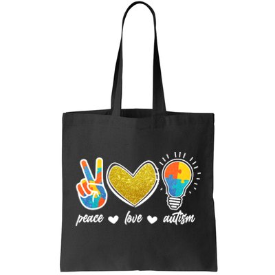 Peace Love & Autism Autism Awareness Month Tote Bag