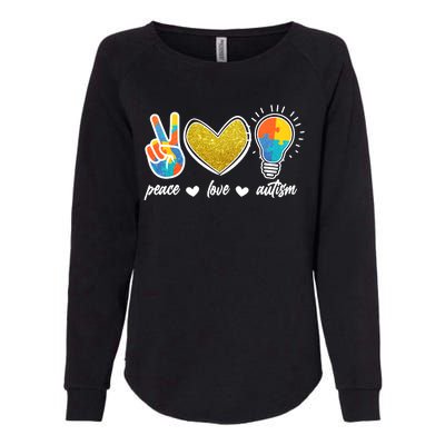 Peace Love & Autism Autism Awareness Month Womens California Wash Sweatshirt