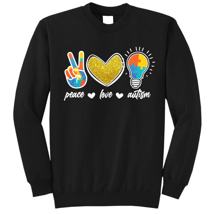 Peace Love & Autism Autism Awareness Month Tall Sweatshirt