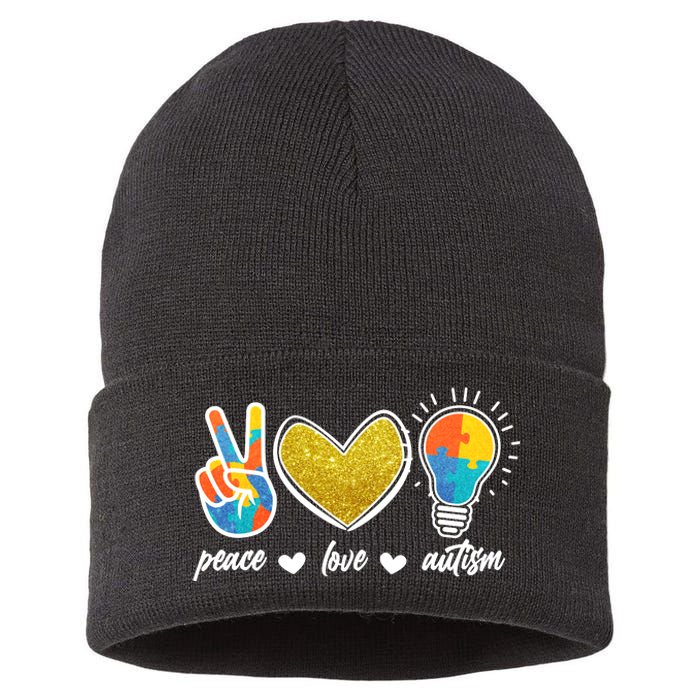 Peace Love & Autism Autism Awareness Month Sustainable Knit Beanie