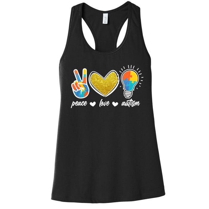 Peace Love & Autism Autism Awareness Month Women's Racerback Tank