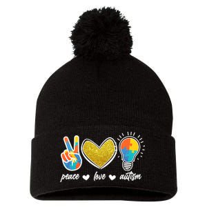 Peace Love & Autism Autism Awareness Month Pom Pom 12in Knit Beanie