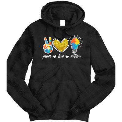 Peace Love & Autism Autism Awareness Month Tie Dye Hoodie