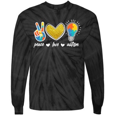 Peace Love & Autism Autism Awareness Month Tie-Dye Long Sleeve Shirt