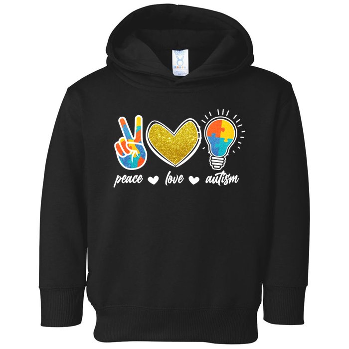 Peace Love & Autism Autism Awareness Month Toddler Hoodie