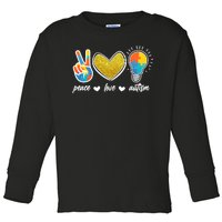 Peace Love & Autism Autism Awareness Month Toddler Long Sleeve Shirt