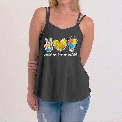 Peace Love & Autism Autism Awareness Month Women's Strappy Tank