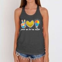 Peace Love & Autism Autism Awareness Month Women's Knotted Racerback Tank