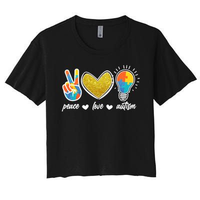 Peace Love & Autism Autism Awareness Month Women's Crop Top Tee