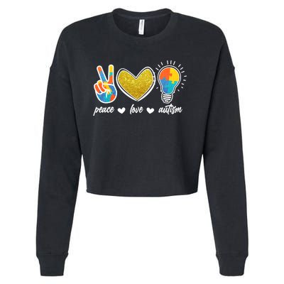 Peace Love & Autism Autism Awareness Month Cropped Pullover Crew