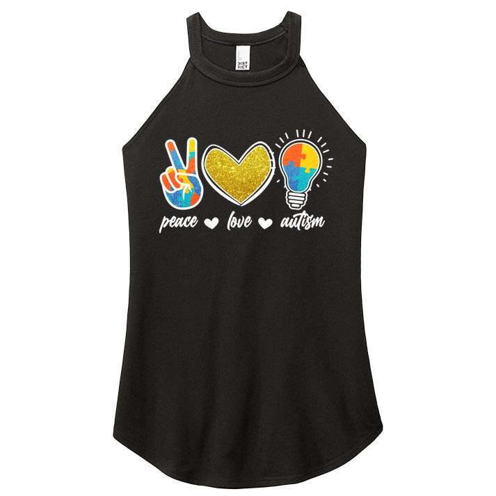 Peace Love & Autism Autism Awareness Month Women's Perfect Tri Rocker Tank