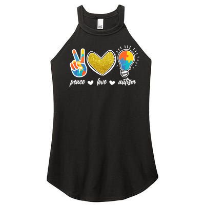 Peace Love & Autism Autism Awareness Month Women's Perfect Tri Rocker Tank