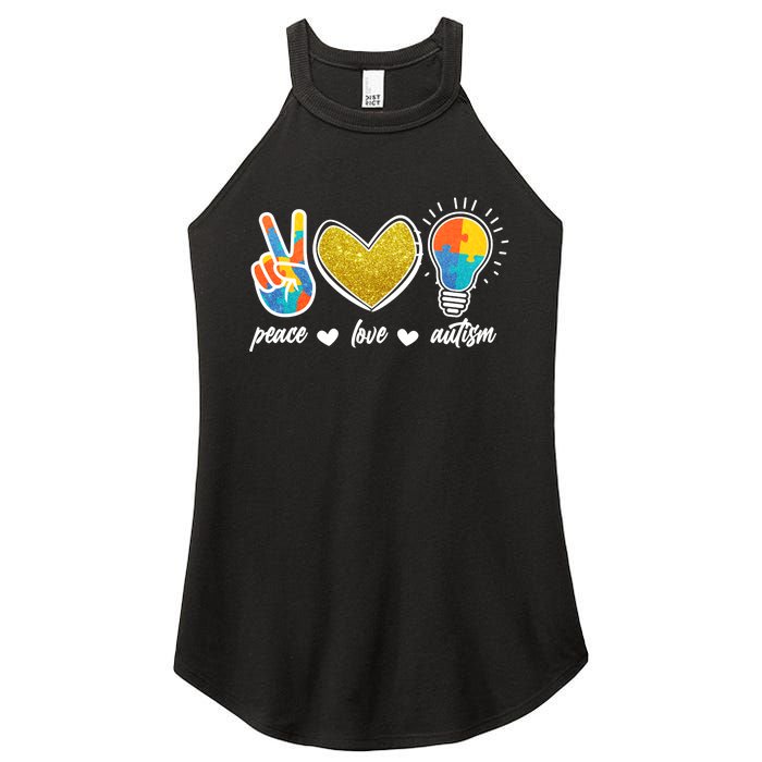 Peace Love & Autism Autism Awareness Month Women's Perfect Tri Rocker Tank