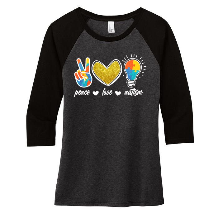 Peace Love & Autism Autism Awareness Month Women's Tri-Blend 3/4-Sleeve Raglan Shirt