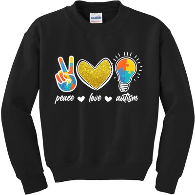 Peace Love & Autism Autism Awareness Month Kids Sweatshirt