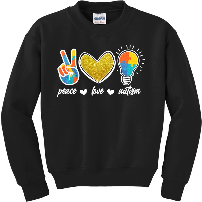 Peace Love & Autism Autism Awareness Month Kids Sweatshirt