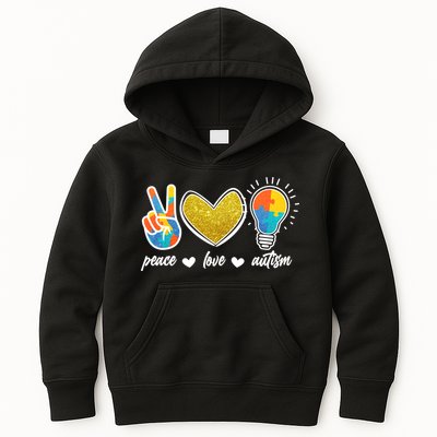 Peace Love & Autism Autism Awareness Month Kids Hoodie
