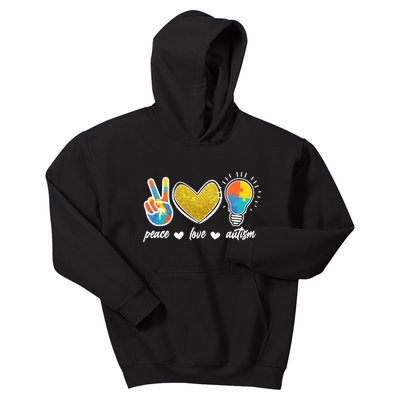 Peace Love & Autism Autism Awareness Month Kids Hoodie