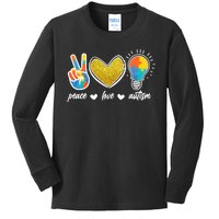 Peace Love & Autism Autism Awareness Month Kids Long Sleeve Shirt