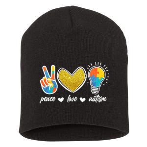 Peace Love & Autism Autism Awareness Month Short Acrylic Beanie