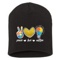 Peace Love & Autism Autism Awareness Month Short Acrylic Beanie