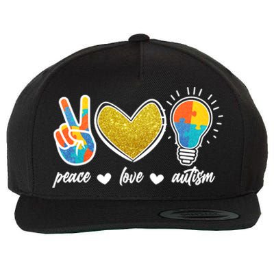 Peace Love & Autism Autism Awareness Month Wool Snapback Cap